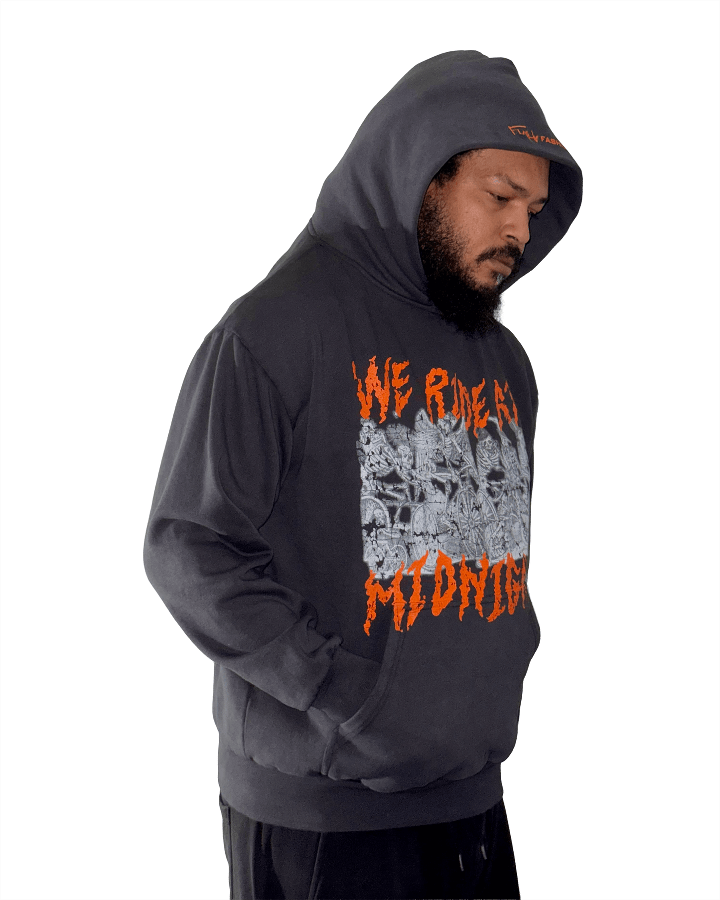 We Ride at Midnight Faded Black Hoodie Preorder